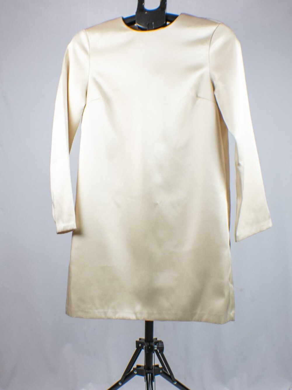 H&M Womens Small Champagne Cream Satin Long Sleeve Shift Mini Dress Bridal